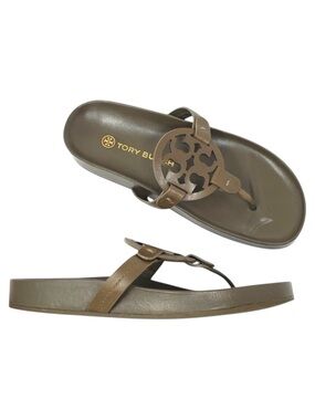 Tory Burch Miller Cloud Calf Leather Thong Sandals Olive Green 81032 Size US 7 M